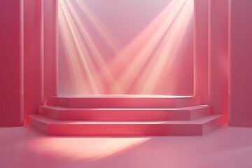 Pink stage background with three steps and glitter on the floor - obrazy, fototapety, plakaty