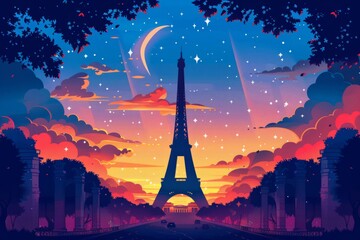 Paris cityscape illustration - obrazy, fototapety, plakaty