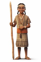 Prehistoric boy holding a wooden staff