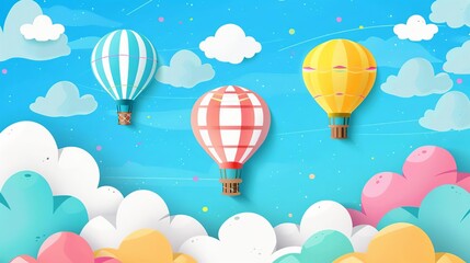 colorful hot air balloons floating in blue sky vector illustration