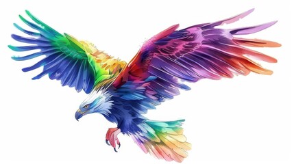 colorful rainbow eagle illustration isolated on white background digital painting
