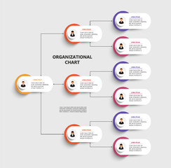 Corporate organizational chart with business avatar icons. Business hierarchy infographic elements. Vector illustration	