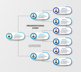 Corporate organizational chart with business avatar icons. Business hierarchy infographic elements. Vector illustration	