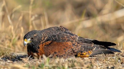 Harris s Hawk Resting on the Ground