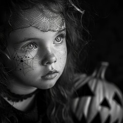 Little girl dressed up as a witch for Halloween