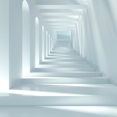 Obraz premium 3D rendering of a futuristic hallway with stairs