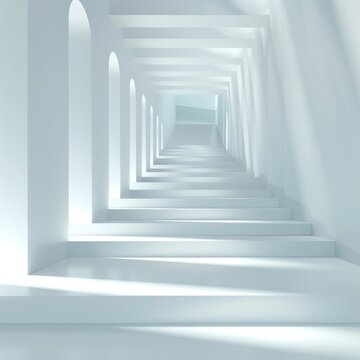 3D rendering of a futuristic hallway with stairs