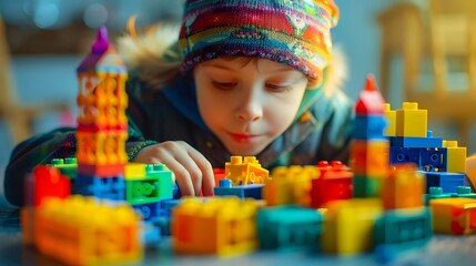 A child structures with blocks and Legos, envisioning themselves as future architects or engineers 