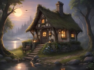 Fototapeta premium witches cottage art 