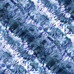 Seamless tie-dye pattern of indigo color on white silk. - 787255526