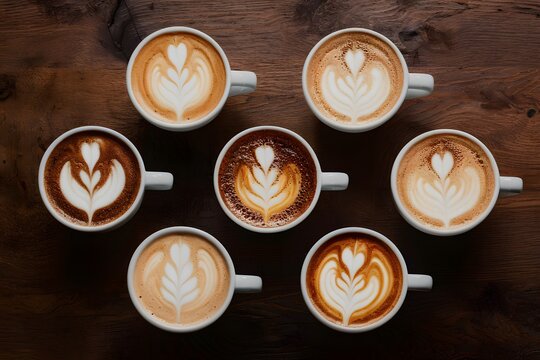 ImageStock Collection of mixed cup macchiato captured in top view