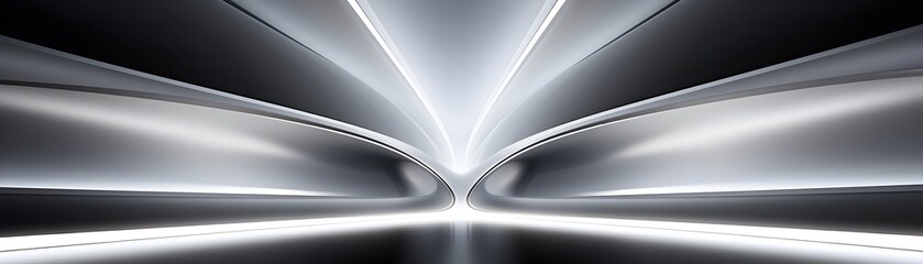 Sleek Futuristic Architectural Tunnel Leads to Illuminated Neon-Infused 3D Space for Modern Technology or Design Backdrop