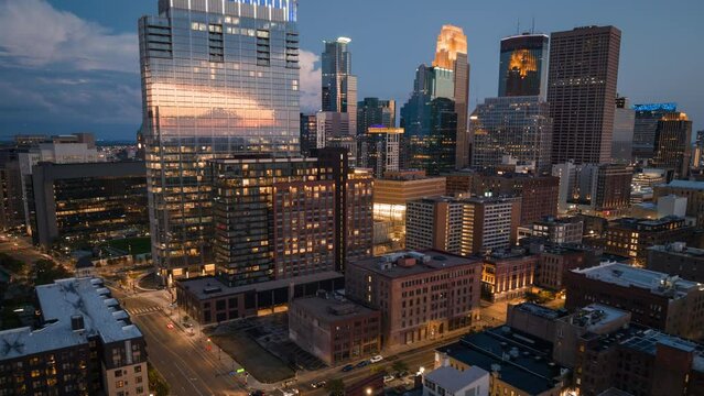 Minneapolis, Minnesota - Downtown Blue Hour Drone Timelapse