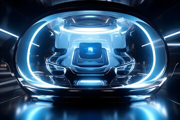 Stunning Futuristic Spacecraft Interior Bathed in Ethereal Glow of Luminous Lighting Design