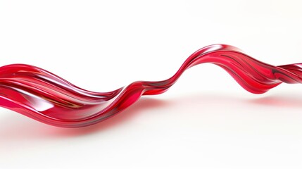 glossy red curved wave shape on white background abstract 3d rendering