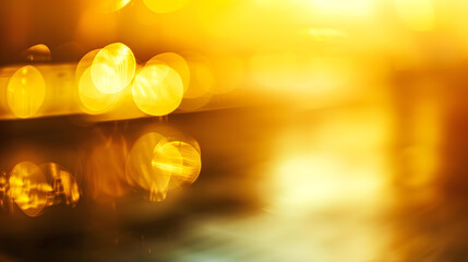 Abstract blur soft focus blinking light gold horizontal copy space background : Generative AI
