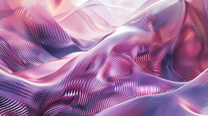 Naklejka premium Abstract 3D digital waves in shades of pink and purple, with a wide-angle perspective. High-saturation and high-key film techniques enhance depth and texture in this vibrant composition.