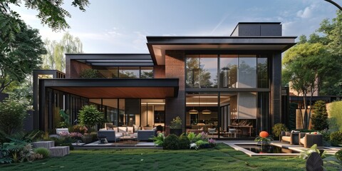 Obraz premium Modern House Exterior Design with Brick and Glass