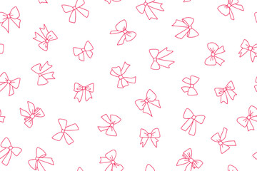 Set of elegant cartoon bows on a white background, gift ribbons. Fashionable accessory for hair braiding. Doodle ribbons. Hand drawn vector 