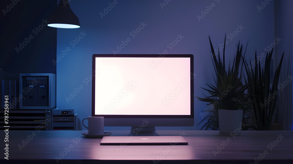 Fototapete Mock up Copy Space Blank Screen workspace with computer laptop on table : Generative AI