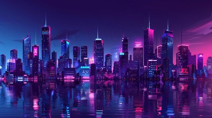neon nights in neotokyo futuristic cityscape illustration in vivid magenta and purple hues anime and manga style