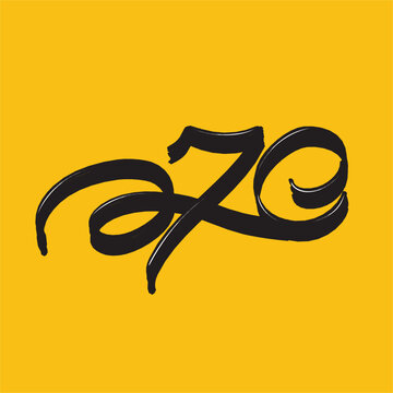 The Hand lettering vector digital artwork of the number 70, 70th The number is depicted in a swirling, curly font, with a flourish at the end of the tail, style swash, flourish font, Bold black font.