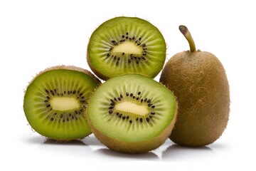 Kiwifruits presented elegantly against a white isolated background