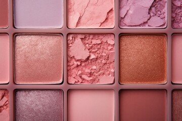 Fototapeta premium Close up texture eyeshadow pallet in pink tone with shimmer