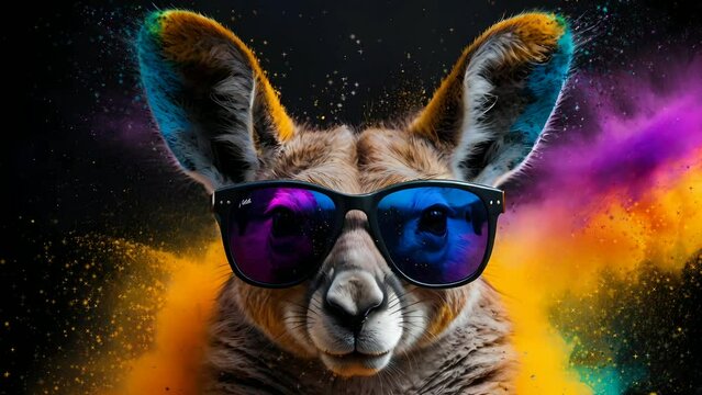 Kangaroo head wear sunglasses, seamless looping video background animation	