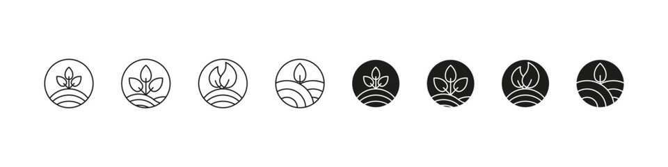 Agriculture circle logo icon. Field with leaf logotype set.