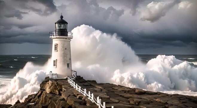 Stone and Spray, A Lighthouse Takes a Beating from a Raging Sea