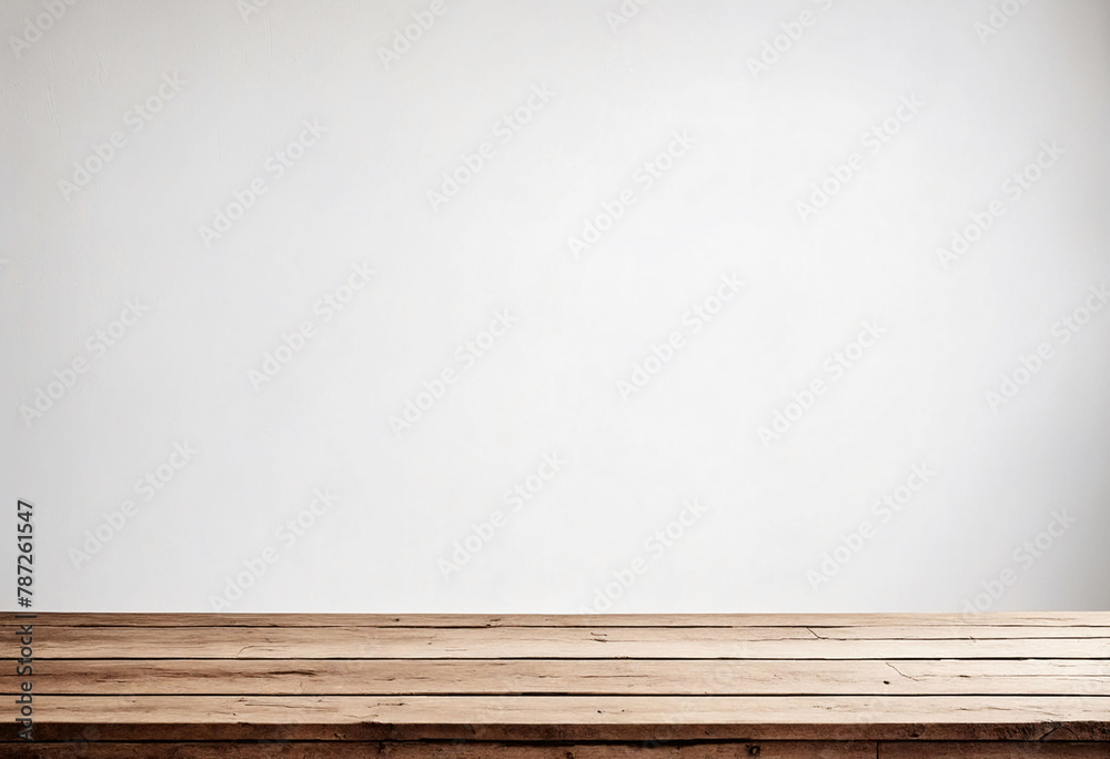 Aufkleber White background with an empty wooden table and plenty of room for your branding and copy. Use as a montage for a product display. Vintage style concept