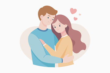 Young loving smiling couple boy and girl standing hugging embracing each other feeling in love vector illustration