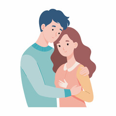 Young loving smiling couple boy and girl standing hugging embracing each other feeling in love vector illustration