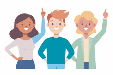 young people standing and talking, flat cartoon character set isolated on white background