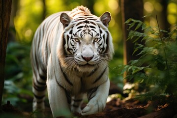 Ghostly Beauty: White Tiger Roaming Forest
