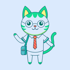 Enlightened Feline Mentor Vibrant Vector Art Depicting a Green Cat Teaching and Inspiring a Student