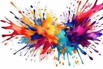 Vibrant Multicolor Paint Splash , Multicolor Splash on White, Liquid Paint Splash