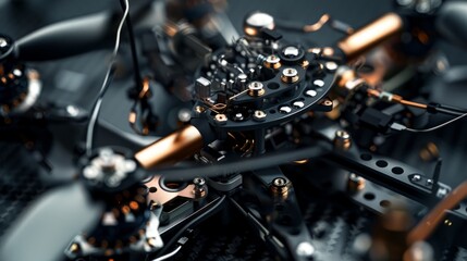 An angled closeup view showcasing intricate wiring and components of a disassembled mechanical device, highlighting the YwAb part - obrazy, fototapety, plakaty