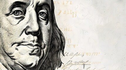 Vintage style illustration of US historical figure. Black and white drawing, financial concept art for editorial use. AI