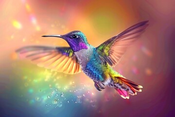 Fototapeta premium Vibrant hummingbirds in flight aiming for flower nectar, a beautiful sight of nature s harmony