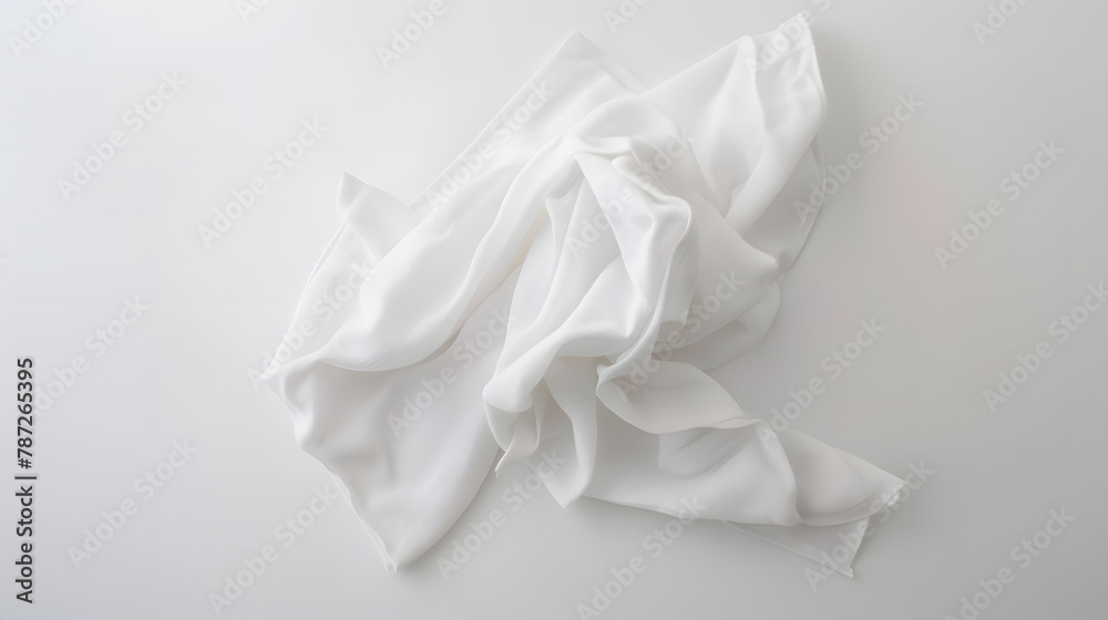 Aufkleber top view with white empty kitchen napkin isolated on table background Folded cloth for mockup with copy space Flat lay Minimal style : Generative AI