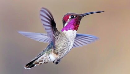 Fototapeta premium Vibrant hummingbirds in flight, aiming for flower nectar, showcasing beautiful colors