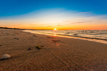 Picturesque sunset on the Polish Baltic Sea during sunset