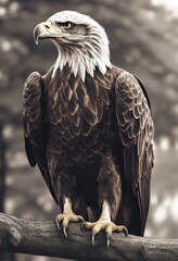 Fototapeta premium Illustration of a bald eagle on a tree in a park