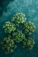 Drone view of green mangrove forest aiding carbon neutrality and emission reduction