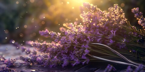 Fototapeta na wymiar Lavender flowers catching the light, creating a magical, dreamy mood suitable for peaceful and calm concepts