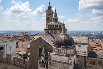 View of Santa Maria Maggiore Basilica, Bergamo's most striking church, located in the old town - obrazy, fototapety, plakaty