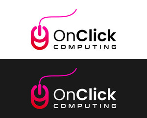 Power icon and mouse click cursor computer technology logo design.