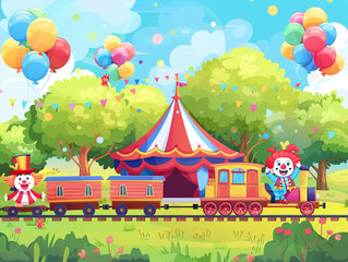 Illustration of a carnival background with circus tent, set up and ready to receive visitors.